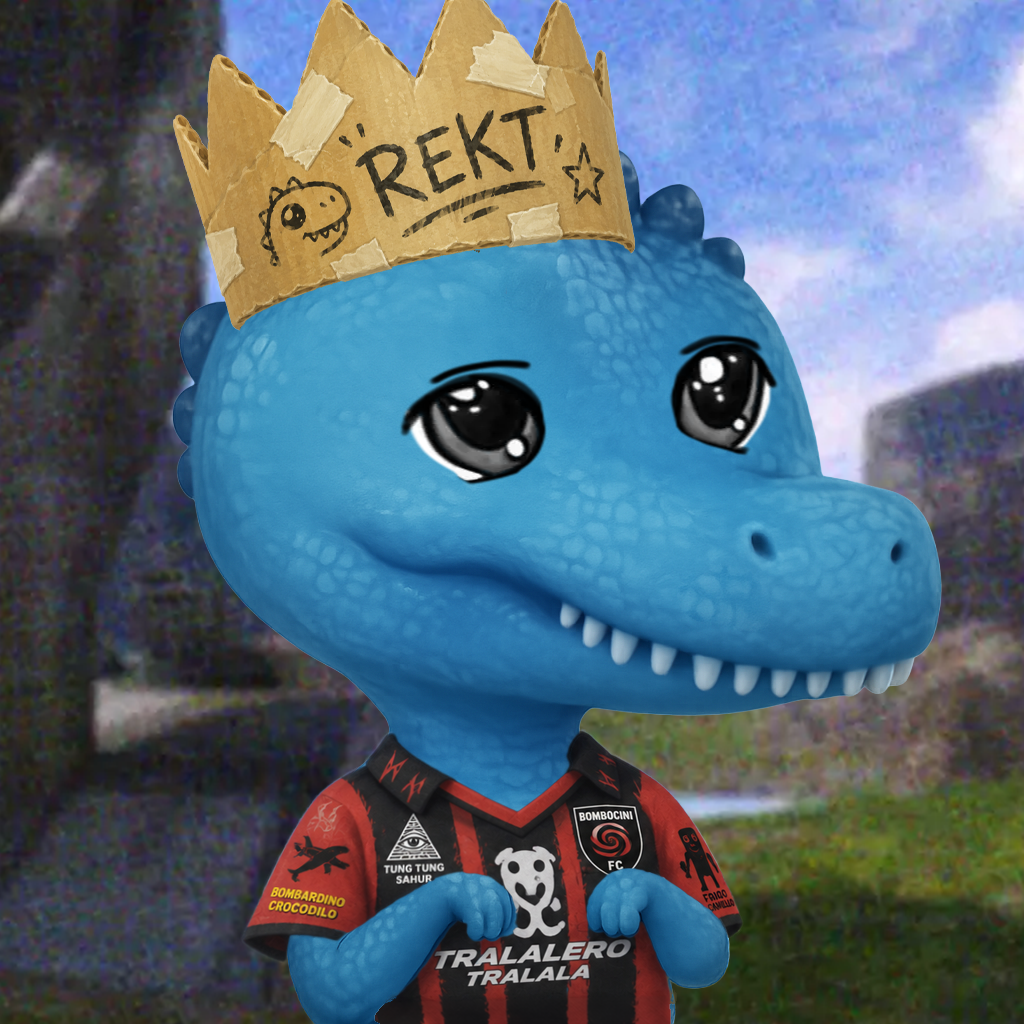 Blue dinosaur character with anime eyes, sailor uniform and cake hat